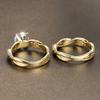2Pc/Set Women's Dainty Golden Color Twist Round Cut White Stone Ring Set Bridal Engagement Ring Wedding Band Anniversary Gift