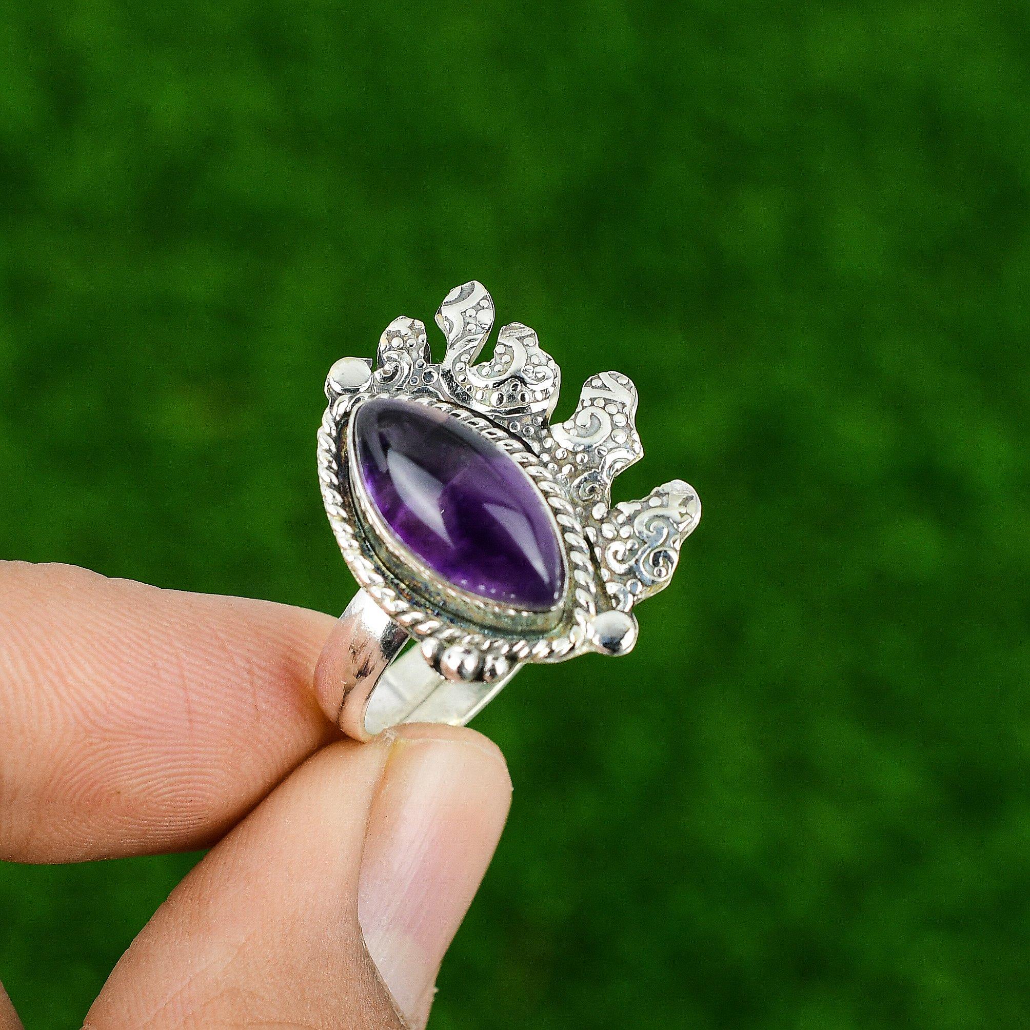 

Подарок для нее Натуральный звездчатый аметист Мульти камень Регулируемое кольцо Серебро 925 пробы Adjustable