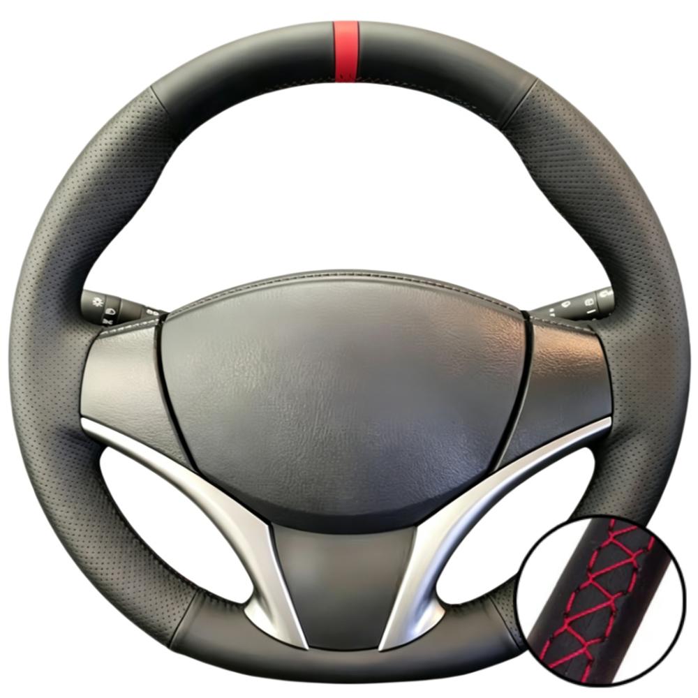 Hand Stitched Wear Resistant Perforated Non-slip Microfiber Leather 2014-2016 Steering Wheel Cover For Toyota Yaris Vios