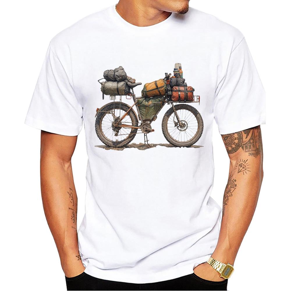 TEEHUB Vintage Bikepacking Men's Tops Bicycle Rig Watercolors Print T-Shirt O-Neck Men T Shirts Short Sleeve Male Casual Tee