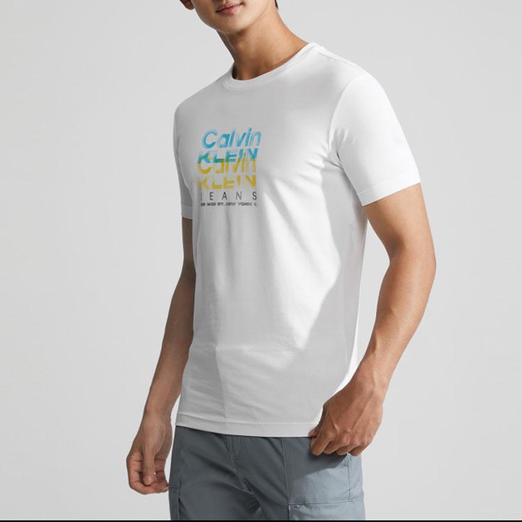 Calvin Klein Colorful Letter Jacquard Casual Round Neck Short Sleeve T-Shirt Men Tops Moonlight-White J323923-YAF