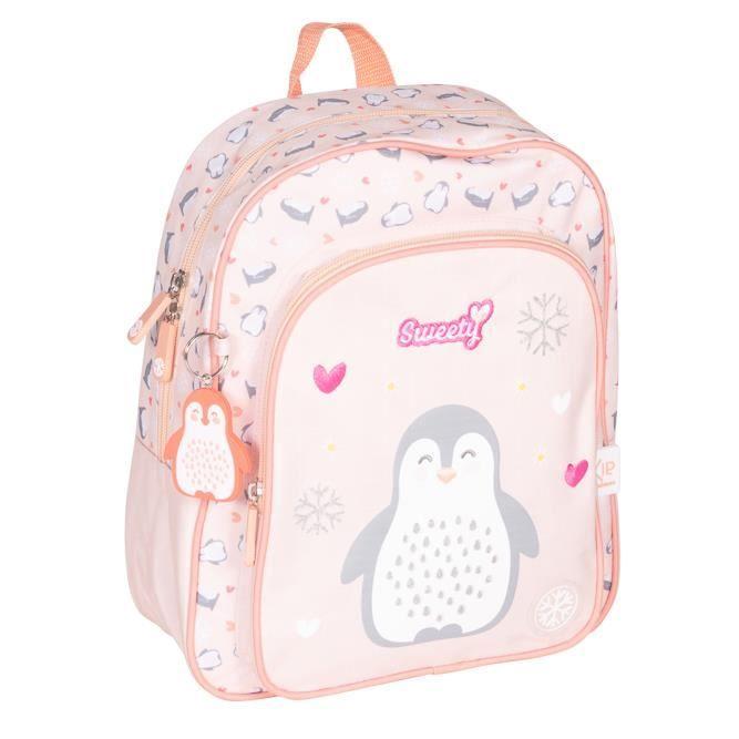 Sac à dos - KIP SWEETY - Pingouin Rose - 25cm x 30cm x 10cm - Zippée - Enfant