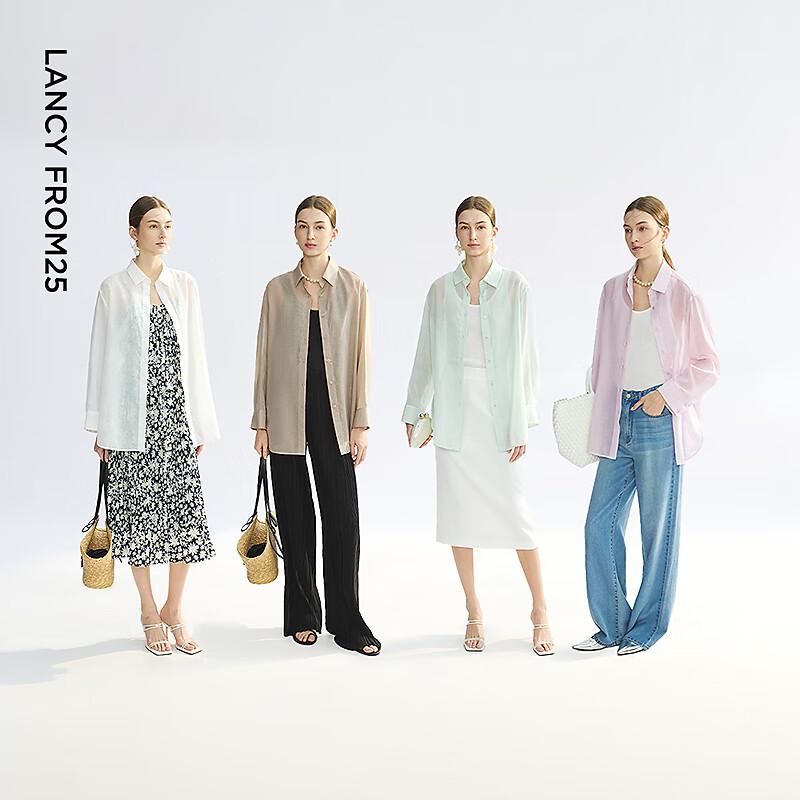 Lancy Women's Loose Fit Polo Collar Cardigan Blouse