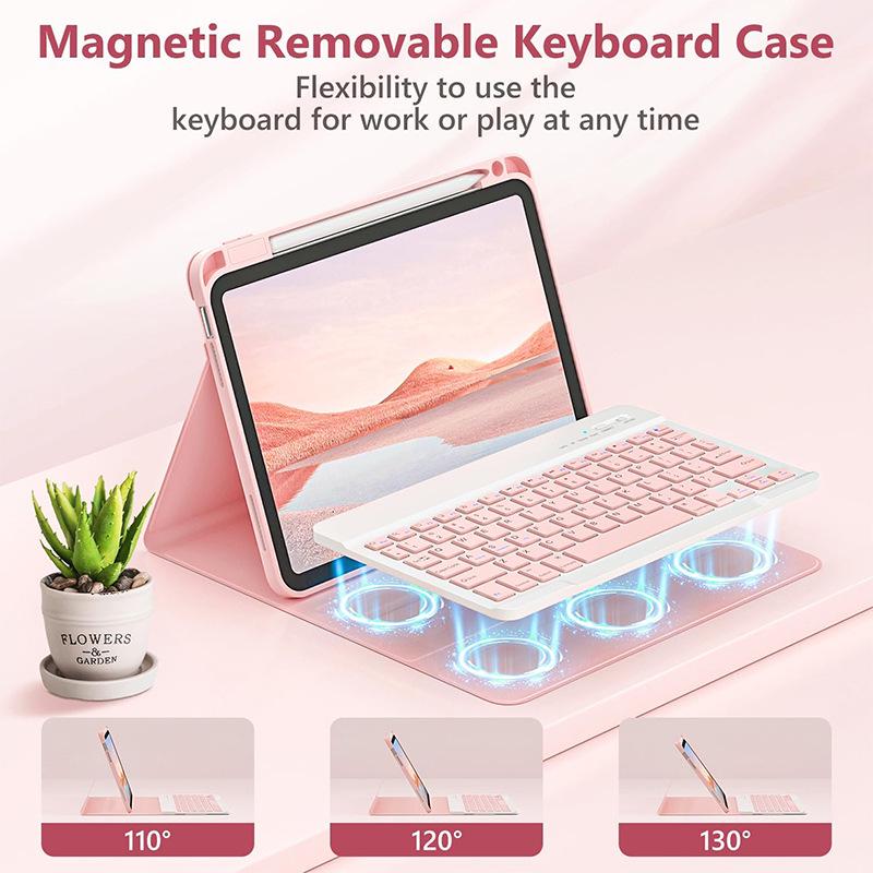 iPad 11th Gen Bluetooth Leather Keyboard Case with Pen Slot, 10.9 Inch