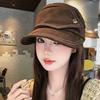 Retro Suede Design Sense Flat Top Pleated Equestrian Hat Women's Autumn Face Small Big Head Circumference Newsboy Beret