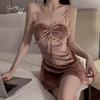 Women's Velvet Cutout Slit Cami Sleep Dress with Tie Robe Lounge Set