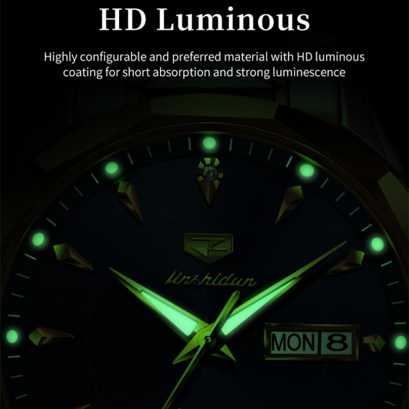 JINSHIDUN New Business and Leisure Men's Watch Automatic Mechanical Watch Tungsten Steel Double Calendar Luminous Waterproof High-end Watch