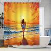 Vibrant Sunsets Shower Curtain Beaches Sunset Painting Waterproof Fabric For Bathroom Decorations