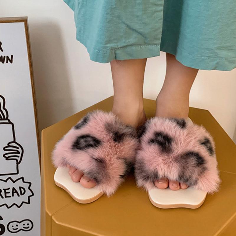 Women's Outgoing Flat Shoes Fashion Indoor Slippers Elegant Fur Slippers Autumn Winter Plush Footwear Warm Slides Artificial Wool