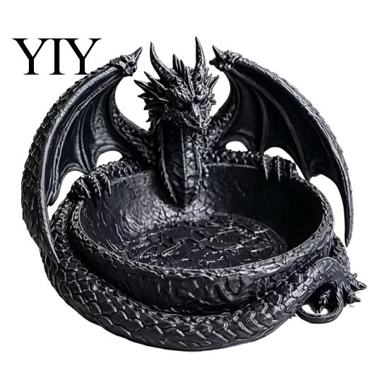 3D Printed Dragon Decor Gothic Jewelry Tray, Figurine, Mythical Creature Desktop Decorative Trinket Dish Organizer for Keys Coins Rings, Dark Fantasy