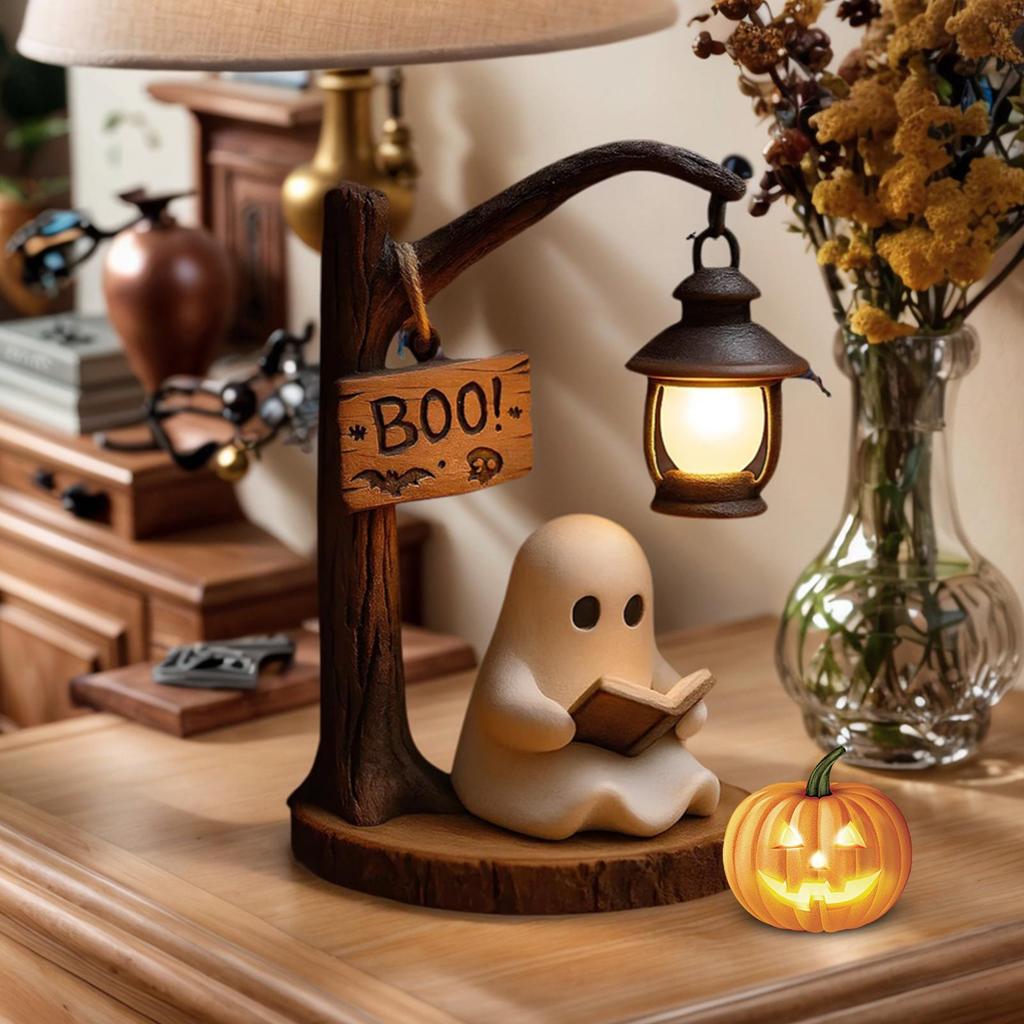 Cute Ghost Reading Lantern Table Centerpiece Light 3D Resin Aesthetic Lantern for Indoor Decorations Living Room Bedroom Kids