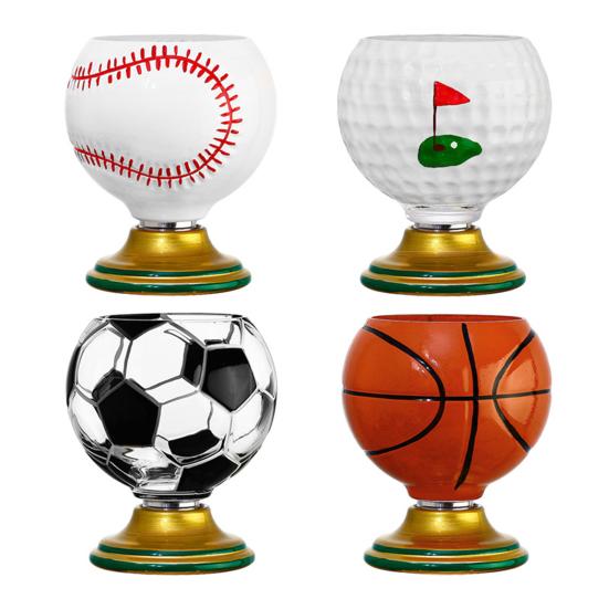 3D Rotating Ball Glass Cup, Creative Soccer Basketball Baseball Golf Design Glass Tumbler, 300ml Lead-Free Drinking Mug for Sports Fans