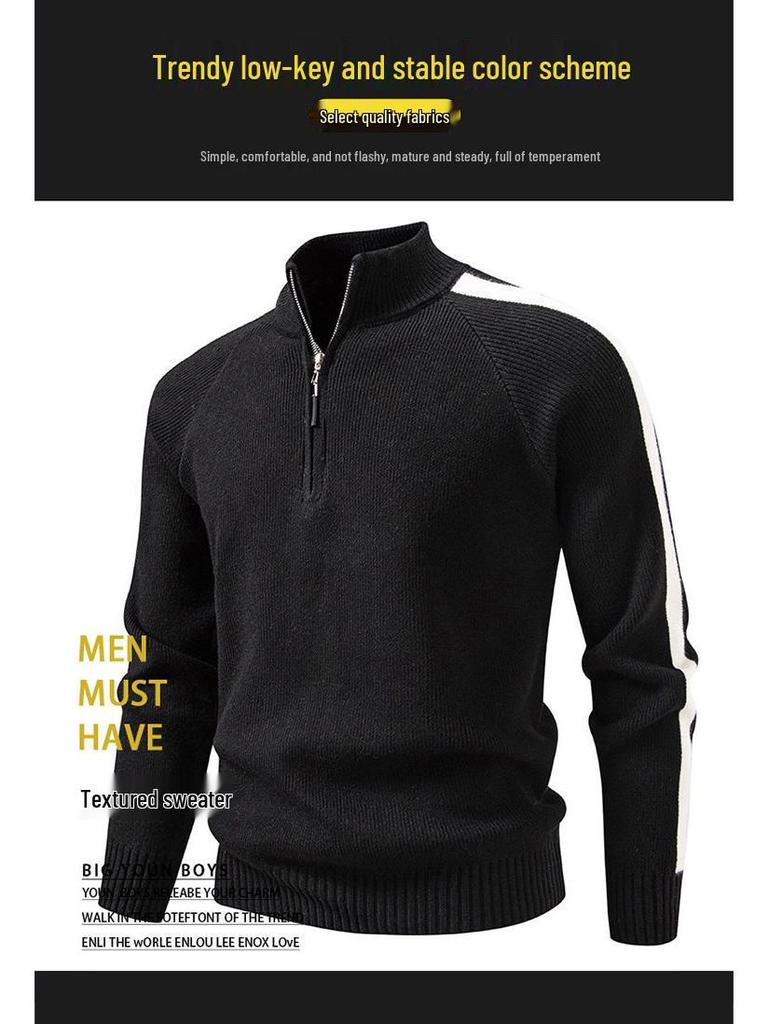 2025 Winter Men's Korean Style Half-Zip Stand Collar Knit Pullover, Plus Size Casual Base Layer