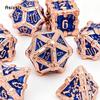 7 Pcs Yellow Blue Flower Metal Dice Solid Metal Polyhedral Dice Set Suitable for Role-Playing RPG  Board Game  Role-Playing RPG