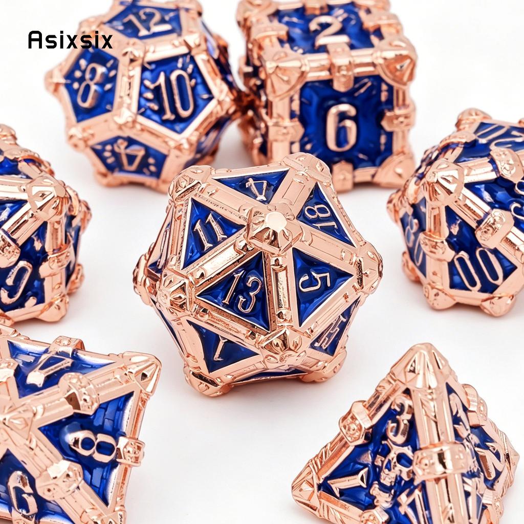 7 Pcs Yellow Blue Flower Metal Dice Solid Metal Polyhedral Dice Set Suitable for Role-Playing RPG Board Game Role-Playing RPG