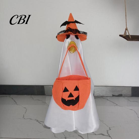 Holiday Party Goose Decoration Halloween Ghost Costume, Wizard Hat, Cape, Pumpkin Candy Non-woven Fabric Bag, Outdoor Yard for Statue or Garden