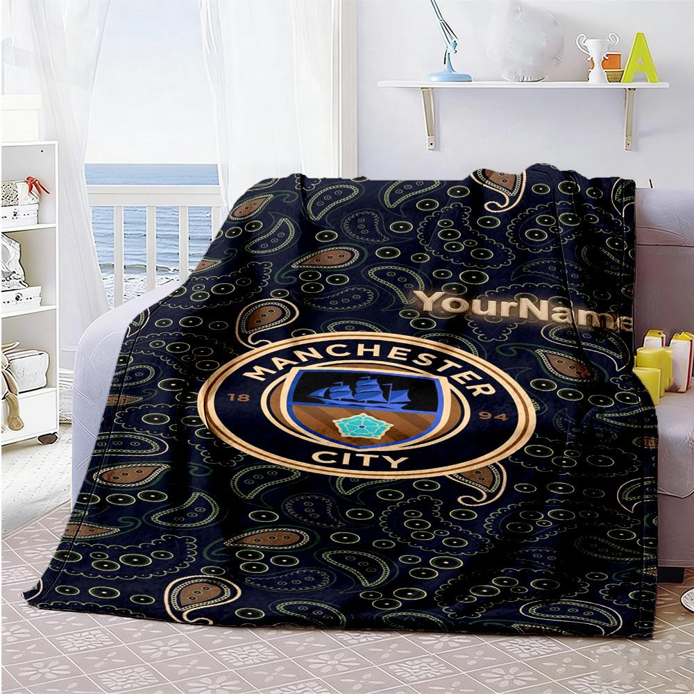Manchester City Customize Your Name Blanket Gift Personalized Blanket Ultra-Soft Suitable for Bed Livingroom Chair Office Chair