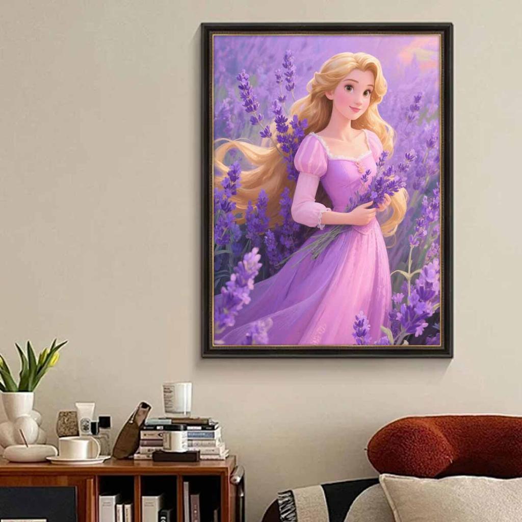 Diamond Mosaic Colorful Diamond Painting Lavender and Princess Full Round Embroidery Cartoon Creative Hobbies Wall Decor