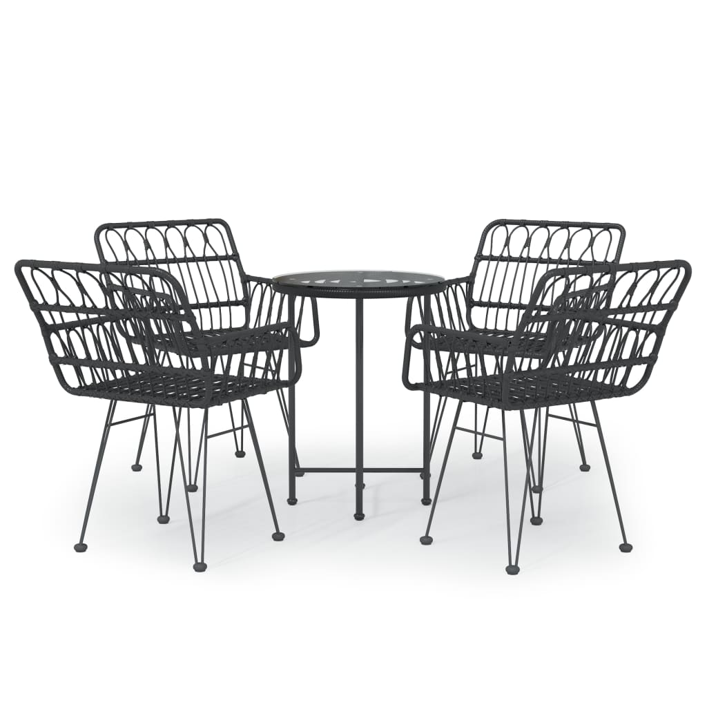 5 Piece Outdoor Dining Set Black Poly Rattan