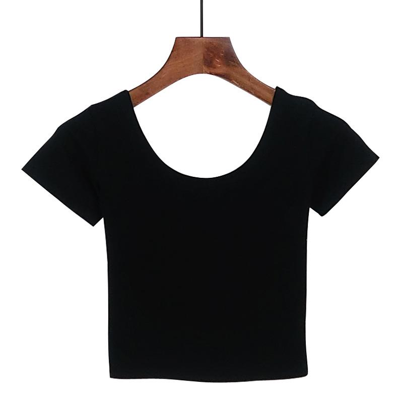 Korean Style Slim High-Waist Crop Top - Short Sleeve Belly Button Tee for Women
