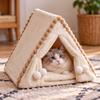 Pet Tent Bed for Small Cats and Dogs, Size S 383842 cm, Fits Up to 8.8 lb, Plush with Brown Ball