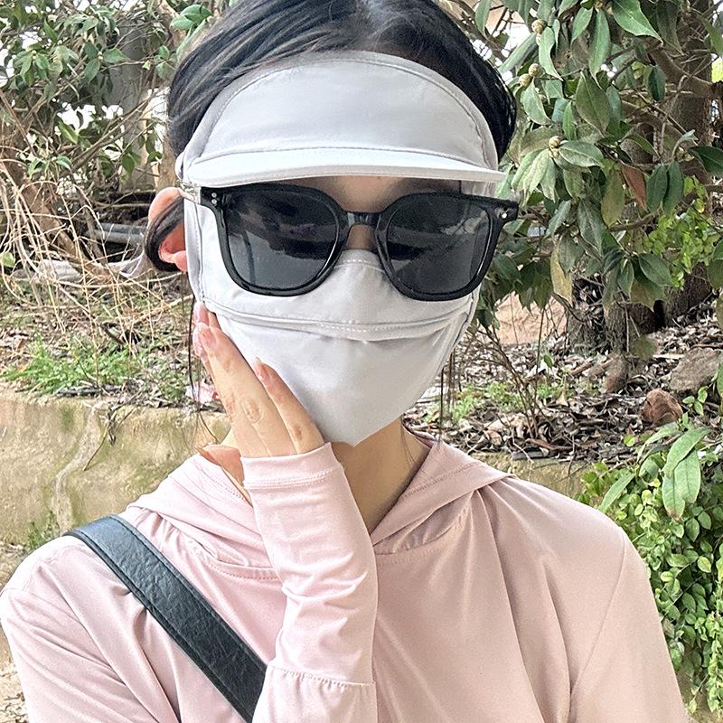 Luochi Knitting Full Face UV Protection Ice Silk Mask for Women - Summer Cycling Cap with Brim  Breathable Fabric