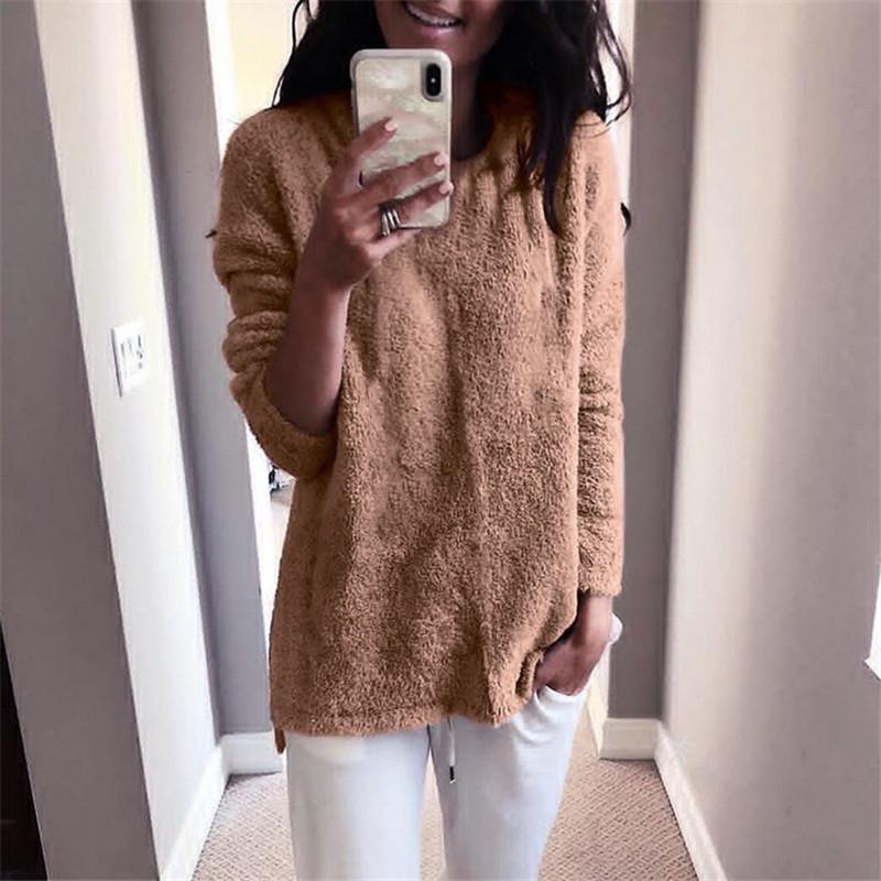 Damen Samt Schlafkleid - Bequemer Winter Hausmantel mit Tasche, Rundhalsausschnitt Einfarbig Maschinenwaschbar Freizeitkleidung, Weich Gestrickt Indoor