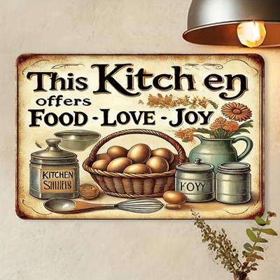 Rustikales Bauernhaus-Küche Blechschild, Vintage Wandkunst mit "Diese Küche bietet Essen, Liebe, Freude" Design - Langlebige Eisenkonstruktion
