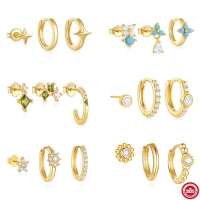 Stylish Simple S925 Sterling Silver Quad Star Classic Turquoise Earrings Stud Earrings Set Women'S Earrings Set