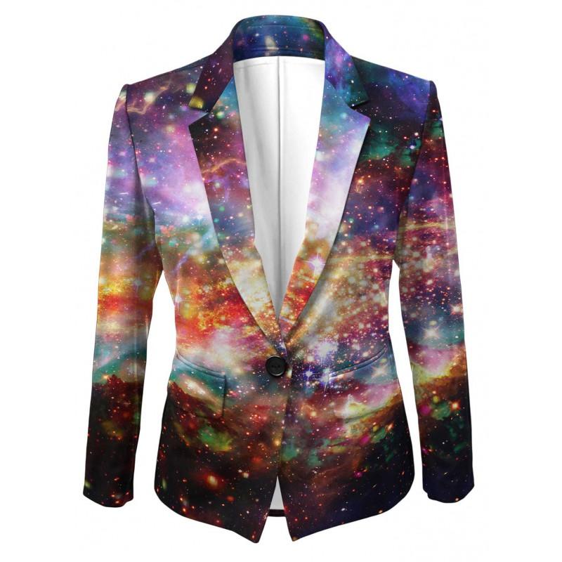 Womens Gradient Starry Sky Print Blazer Slim Fit Business Casual Jacket With Notched Lapel Single Button