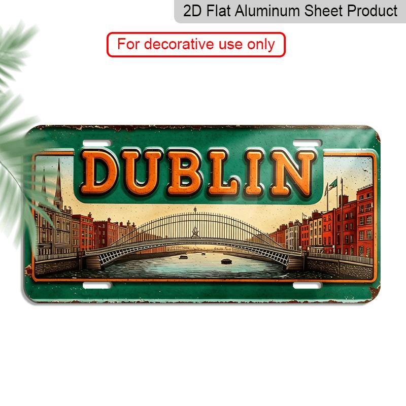 2D Flat, 1pc, Vintage Aluminium Decorative Sign, for Decorationg Only, Outdoor Wall Art (11.8×5.9 Inch), "DUBLIN" Aluminum Sign, Retro City Wall Art