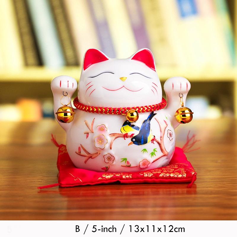 5 colių „Maneki Neko Lucky Cat“ ornamentas, keramikinis „Fortūnos katės“ statula Namų dekoratyvinė dovana „Feng shui Beckoning Cat Piggy Bank“