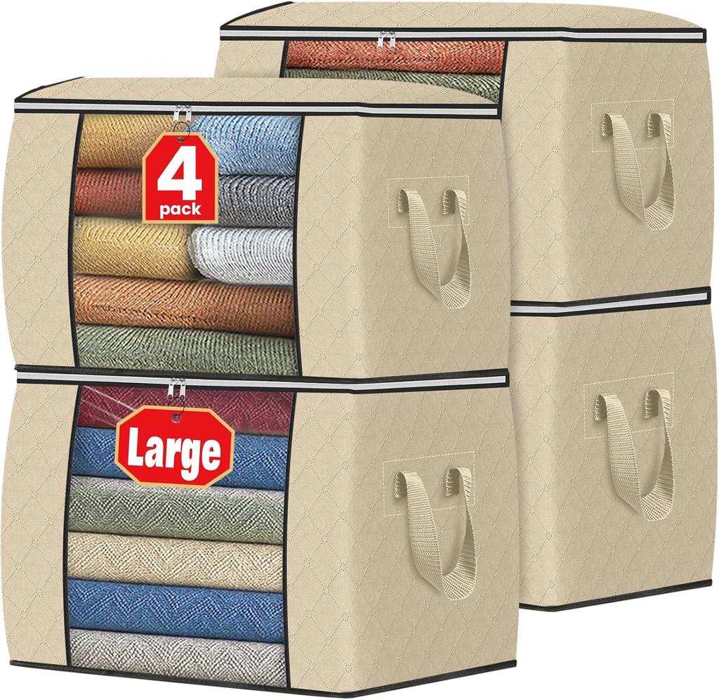 Fab Totes Storage Bags,Clothes Blanket Storage Bins Foldable Closet Organizers with Reinforced Handle for Home Dorm Storage and Organization