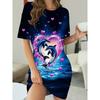 Dolphin and Heart Pattern Women's Pajamas - Comfortable Short-Sleeve Round Neck Valentine's Day T-Shirt Dress