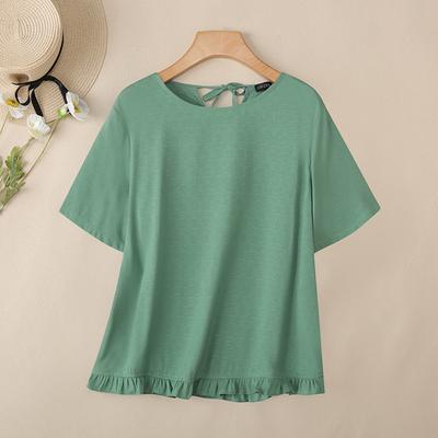 Women Casual Round Neck Summer Short Sleeve Blouse