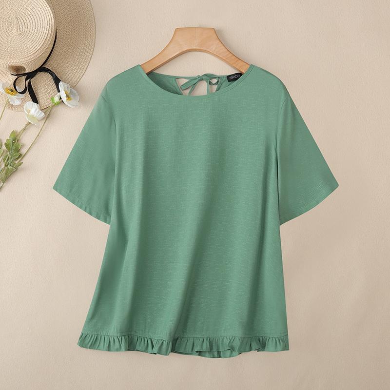 ZANZEA Women Casual Round Neck Summer Short Sleeve Blouse