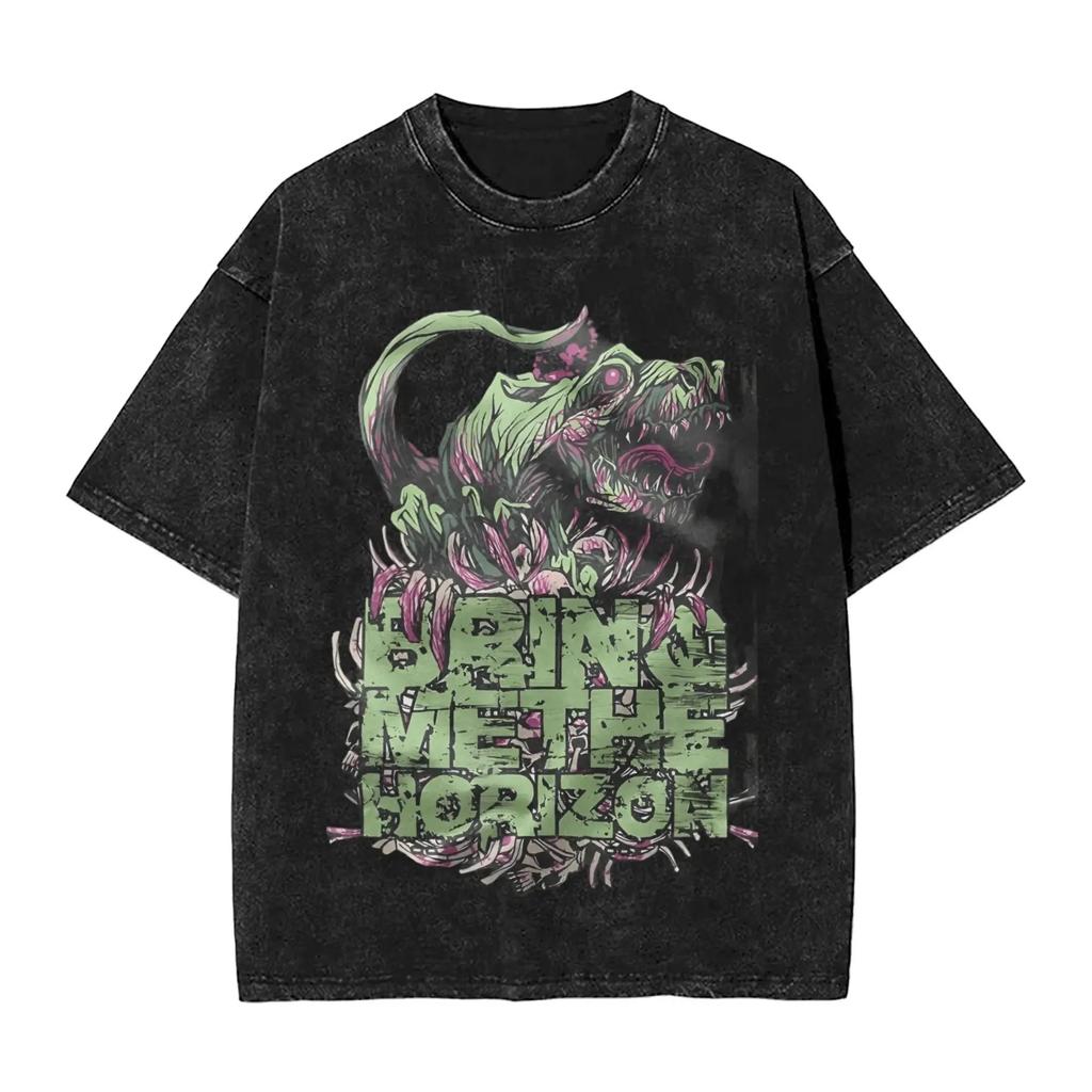 Camisetas de ROCK Band Bring Me The Horizon para Fans BMTH Lavadas Vintage Tops Novedad Camiseta de Verano Británica Algodón Holgado Vintage