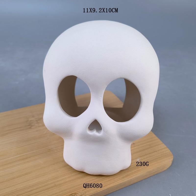 Halloween ceramic plain pumpkin candle holder, pottery bar DIY painted white embryo plaster doll colored white mold ornament