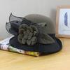 Woolen hat women's autumn and winter British retro versatile basin hat European and American Hepburn mesh flower crimped top hat