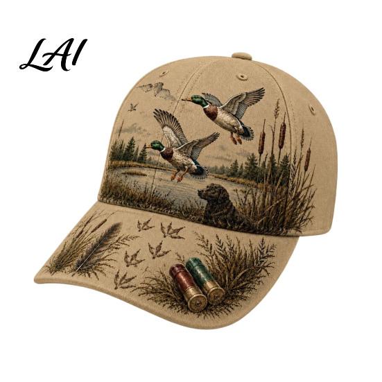 CedricWard Amerikaanse Outdoor Stijl Hoofddeksel Vintage Jacht Baseballpet Eend Hond Patroon Hoed Ademend Vocht Unisex Dagelijkse Reis Hoed Vochtafvoerend Verstelbare Pet lichtbruine kleur