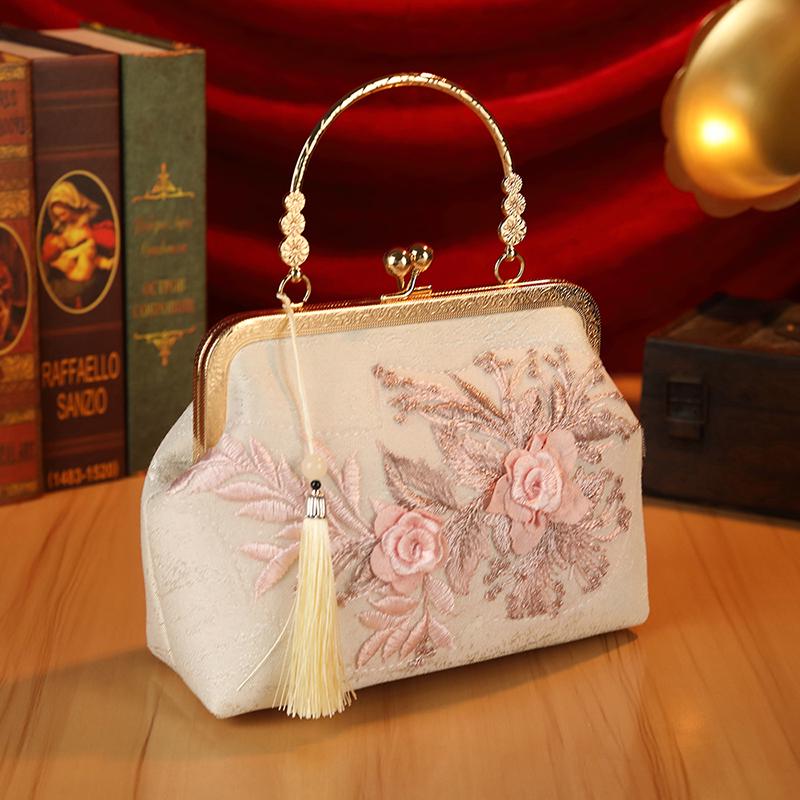 Винтажная вечерняя сумка из сетки с цветочным кружевом и стразами - Элегантный женский клатч для ципао