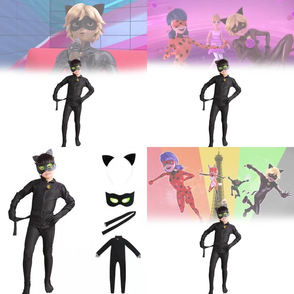 Miraculous Tales Of Ladybug Cat Noir Children Costume With Spandex For Anime Role Play