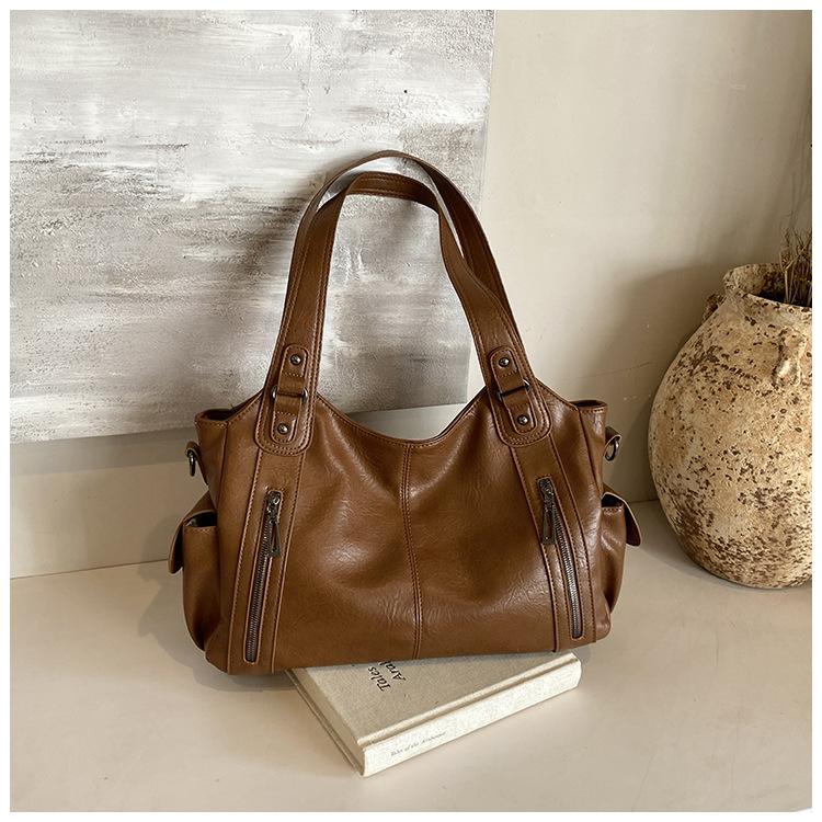 

Новая модная женская сумка, текстурированная портативная сумка-тоут большой вместимости, женская сумка через плечо коричневый