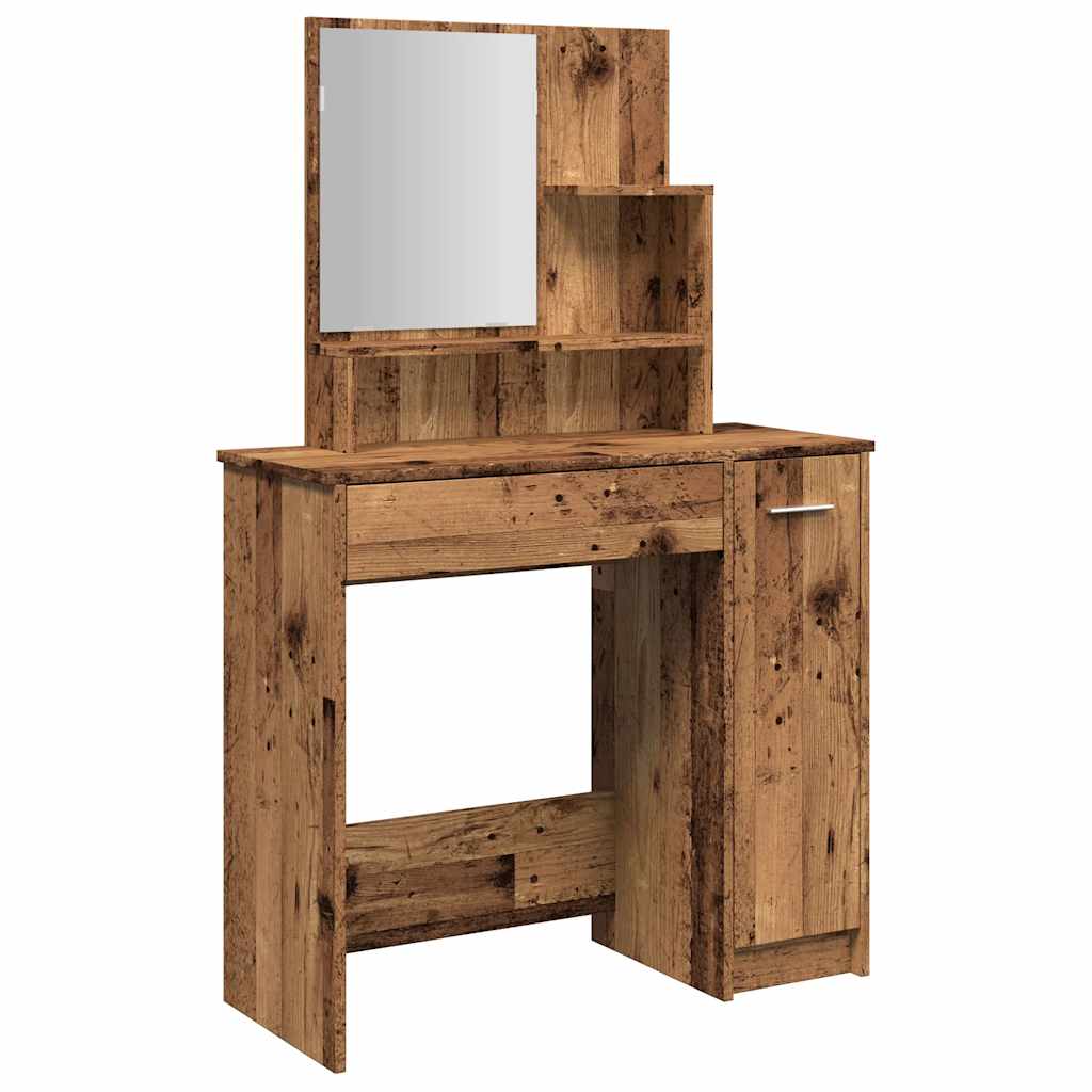 Makeup Table with Mirror Rustic Wood Look 86.5 X 35 X 136 Cm
