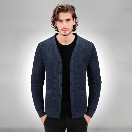 Men Knitting Cardigan V-Neck Long Sleeve Buttons Placket Sweater Jacket with Pockets Solid Color Autumn Winter Knitwear