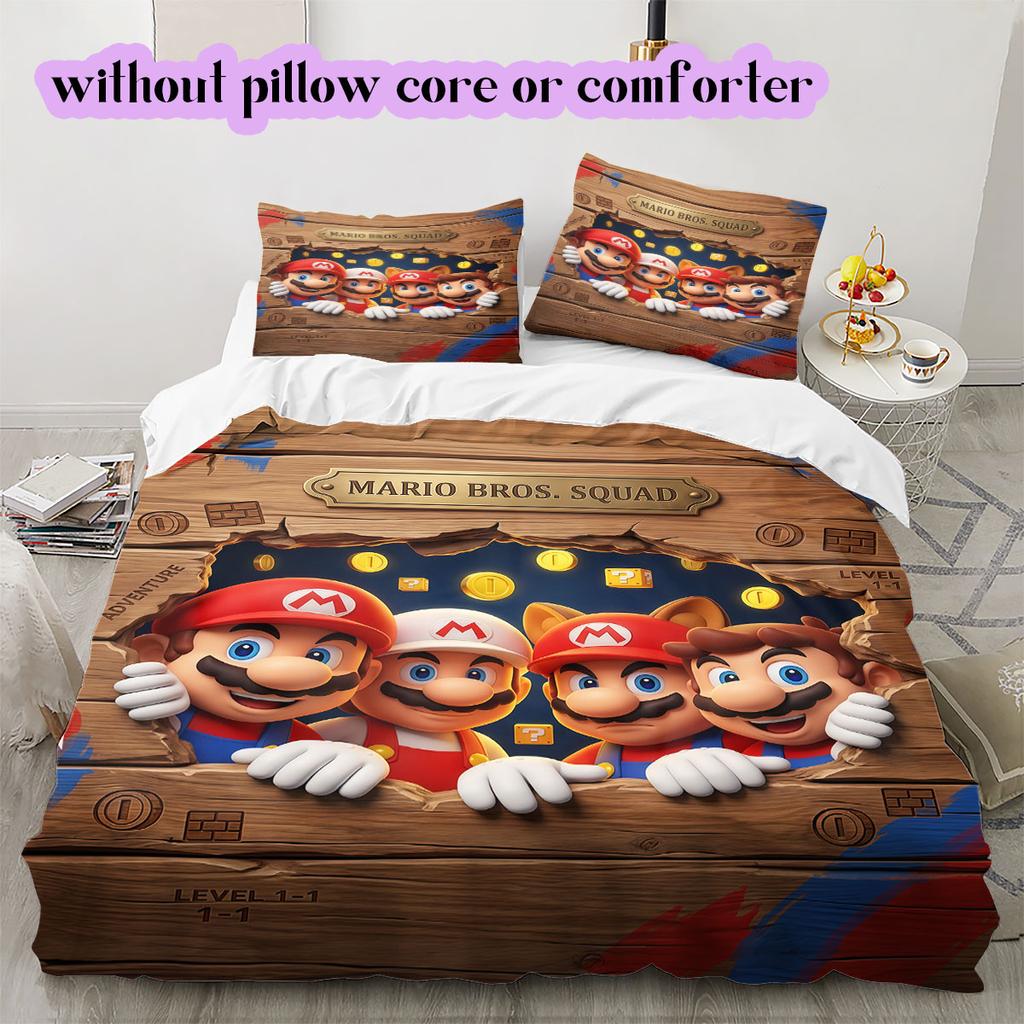 Super Mario Anime Figure Duvet Cover,3 Piece Printed Cartoon Set,Cool Bedroom Furniture Decor Comforter Cover_LIAN