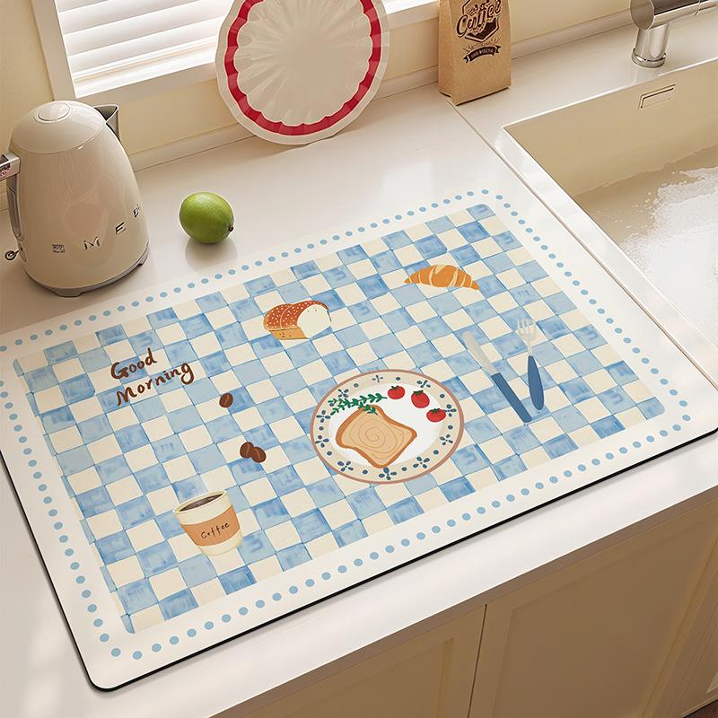Dopamine Blue Diatom Mud Table Mat – Heat & Stain Resistant, Wear-Resistant, Decorative, Water Absorbent, Easy Clean, Draining Kitchen Mat.