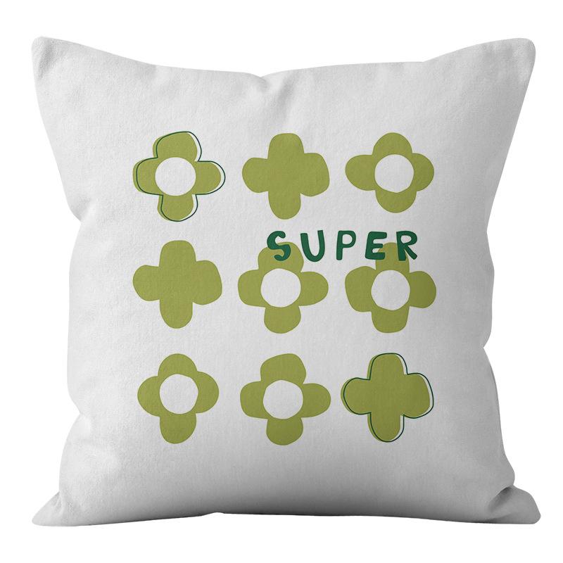Small Clear Green Geometric Flower Print Pillowcase Short Velvet Cushion Living Room Sofa Pillowcase