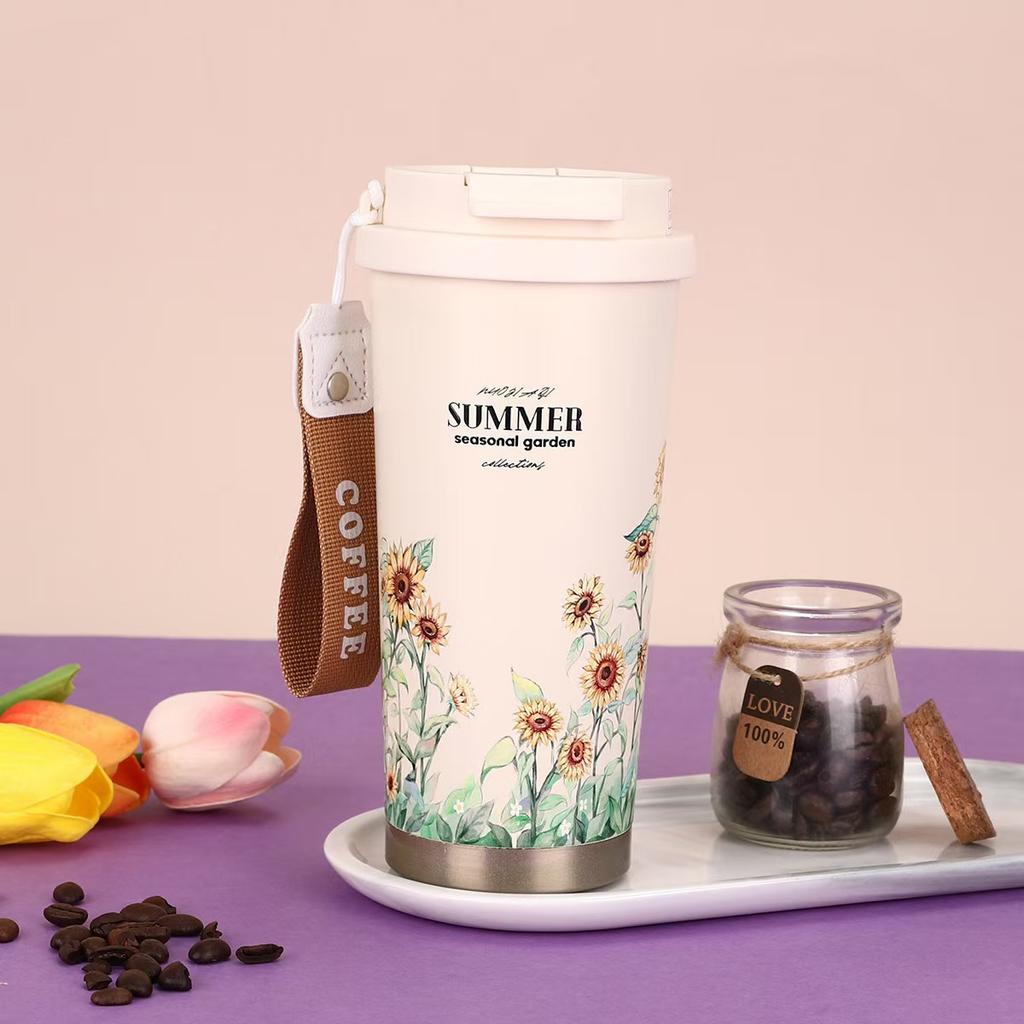 Creative Stainless Coffee Cup To Carry Rope Vacuum Vacuum Mug Stylish Double Drink Straw Gift Cup Durable Durable
