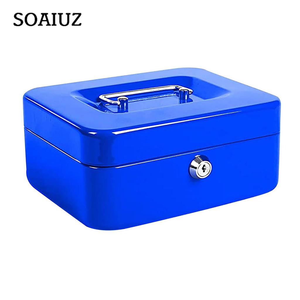 Cash Box With Key Lock, Double Metal Portable Cash Box And 2 Security Keys
